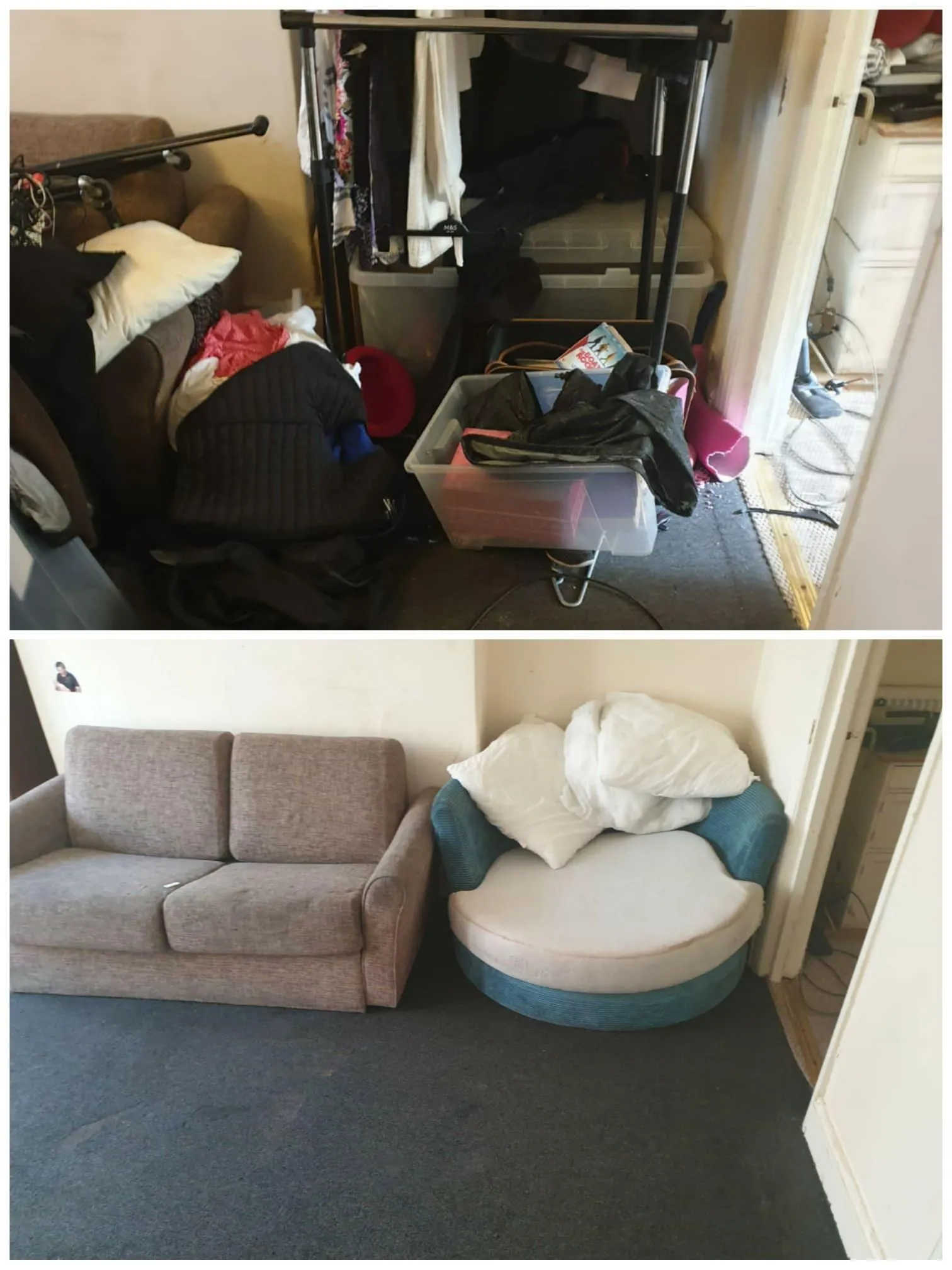 Bedroom before and after a one-off clean GK Cleaning Solutions Brighton