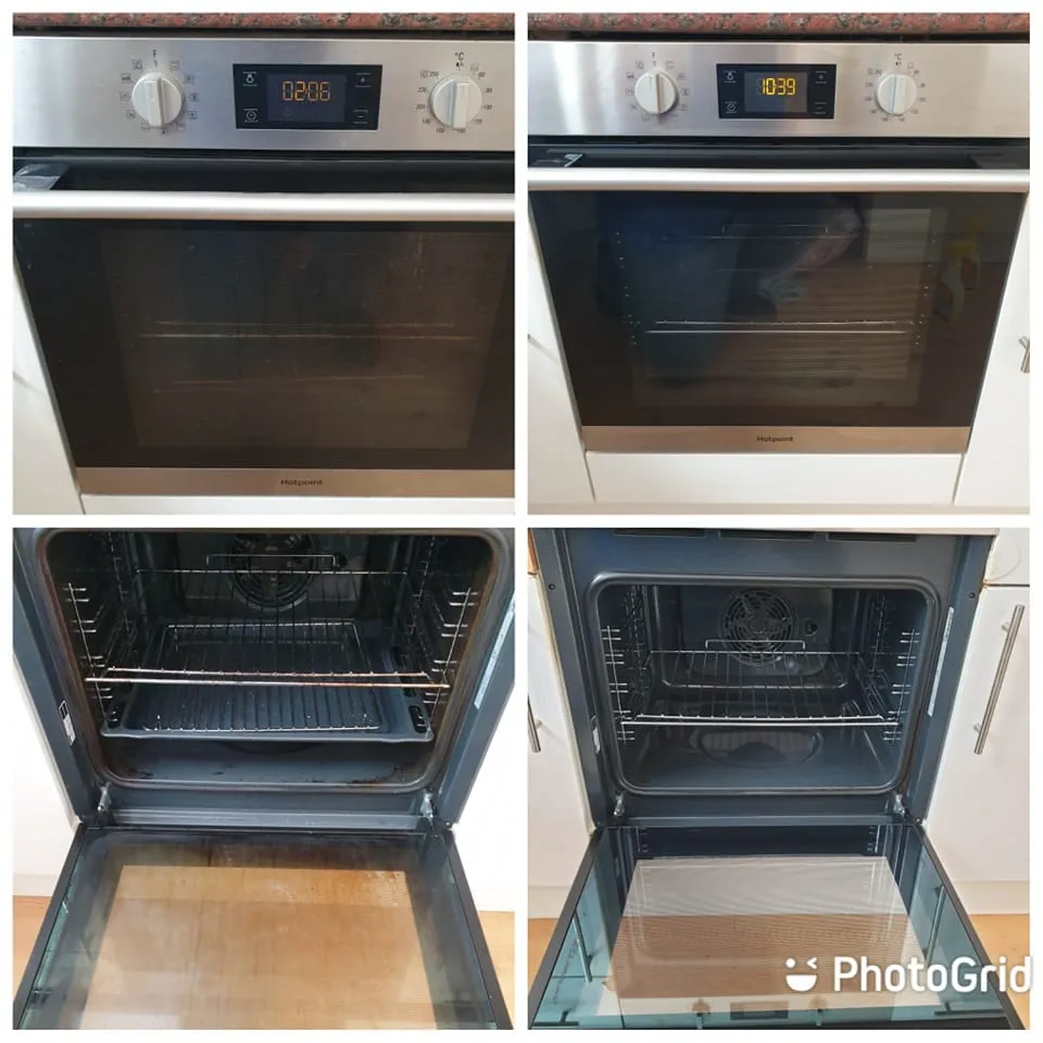 Oven door and interior before and after oven cleaning GK Cleaning Solutions Brighton